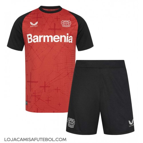 Camisa de Futebol Bayer Leverkusen Equipamento Principal Infantil 2024-25 Manga Curta (+ Calças curtas)